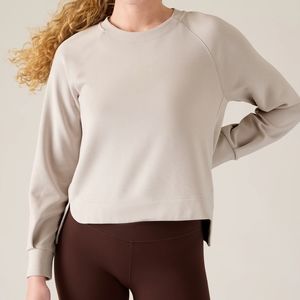 Athleta Seasoft Scoop Neck Crewneck Sweatshort Pullover Abalone Grey Gray